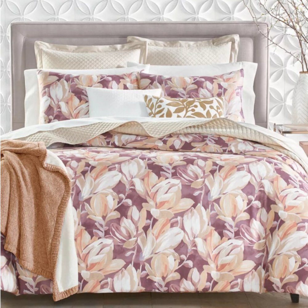 Charter Club Damask Magnolia KING Duvet Cover & Shams Set Plum Multi